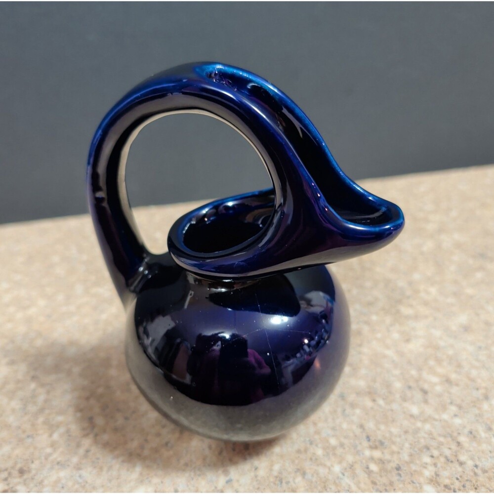 Vintage Hull Glossy 5 1/2 Inch Tall Cobalt Blue Mid Century Syrup Pitcher